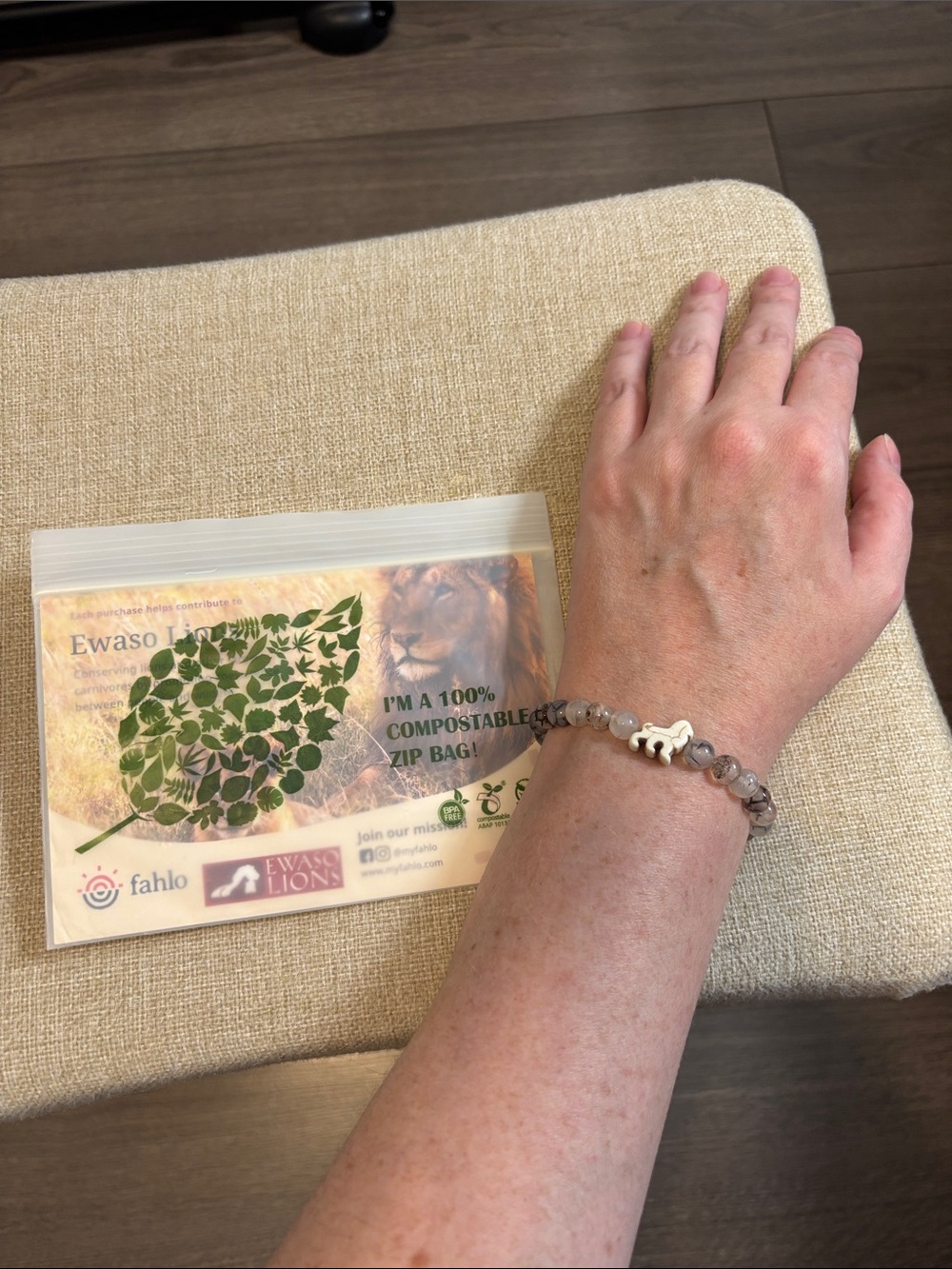 Fahlo Beaded Lion Charm Bracelet in Neutral Gray-Taupe